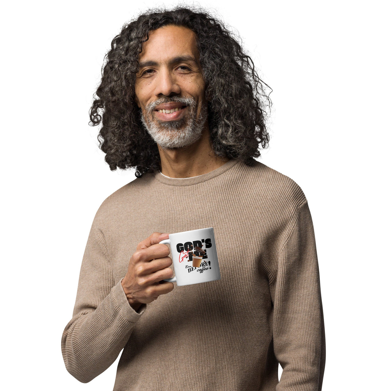 God’s Got Me, Even Before Coffee White Glossy Mug – Christian Faith & Coffee Mug | 11 - 20 oz - Wear Your Heart