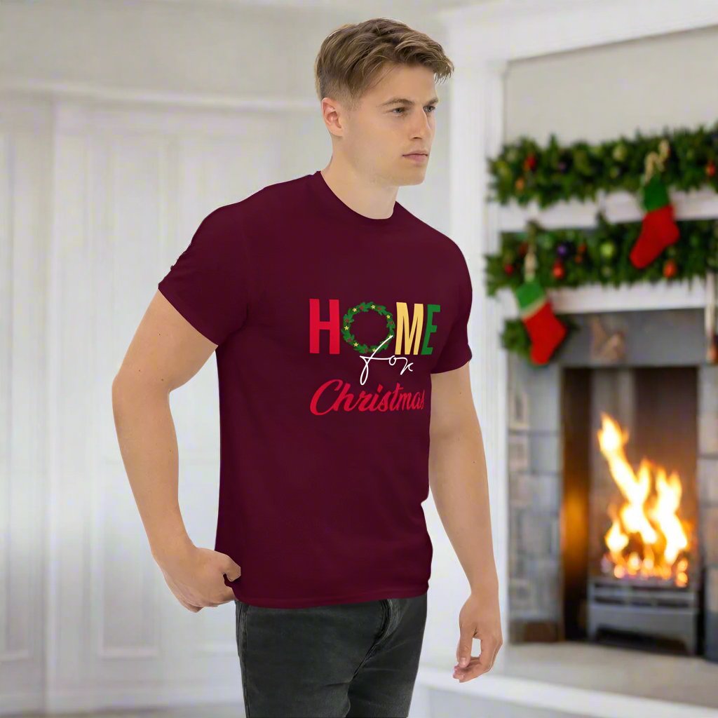 Home for Christmas Men's Custom Print Tee | Holiday Apparel | Wear Your Heart - Wear Your Heart