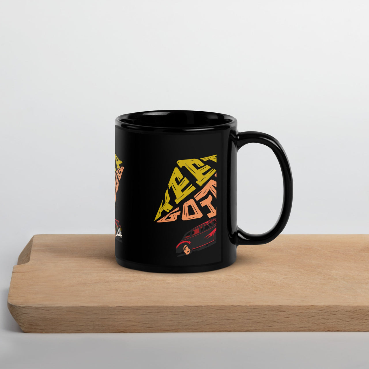 Keep Going Mug – Retro Car Motivational Glossy Black Mug | WYH Inspiration Series - Wear Your Heart