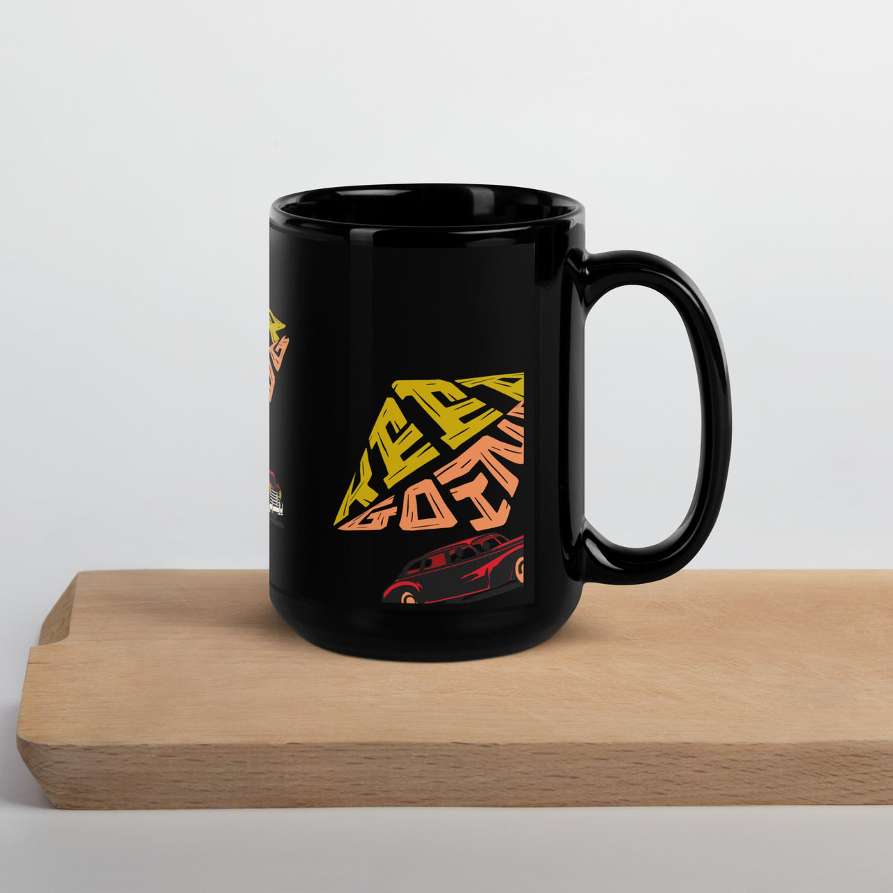Keep Going Mug – Retro Car Motivational Glossy Black Mug | WYH Inspiration Series - Wear Your Heart