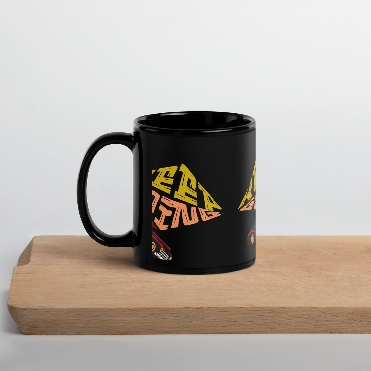 Keep Going Mug – Retro Car Motivational Glossy Black Mug | WYH Inspiration Series - Wear Your Heart