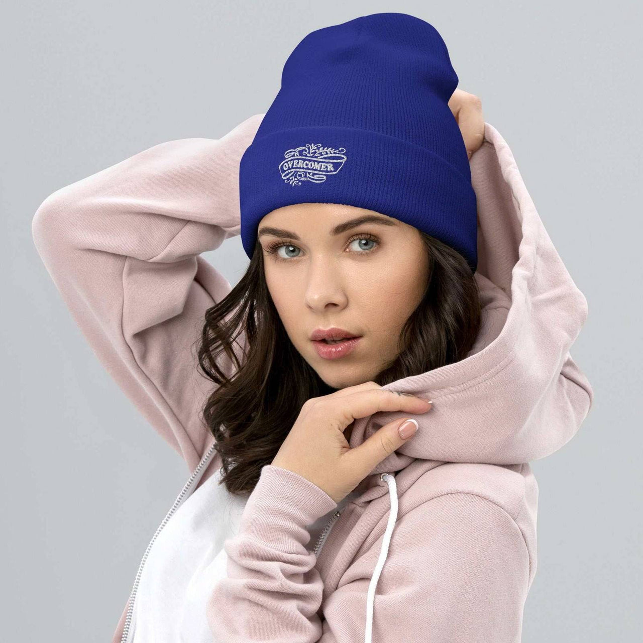Overcomer Embroidery Cuffed Beanie - Unisex, Hypoallergenic, 100% Turbo Acrylic - Wear Your Heart