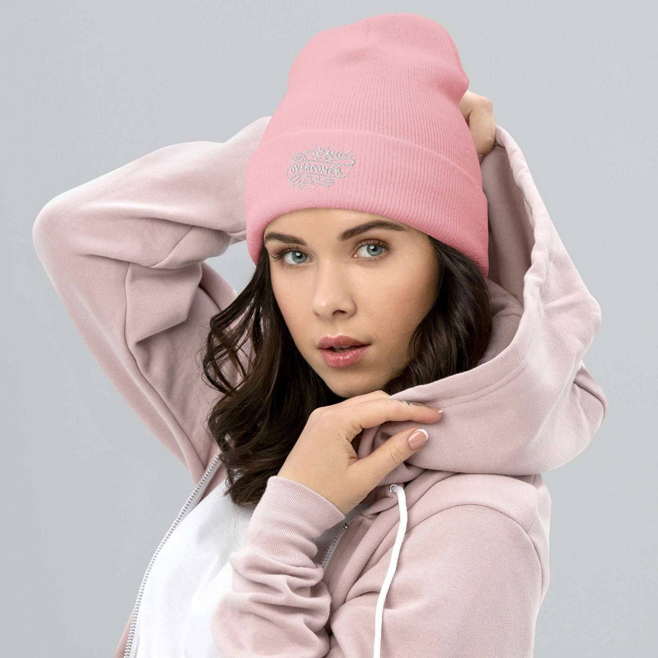 Overcomer Embroidery Cuffed Beanie - Unisex, Hypoallergenic, 100% Turbo Acrylic - Wear Your Heart