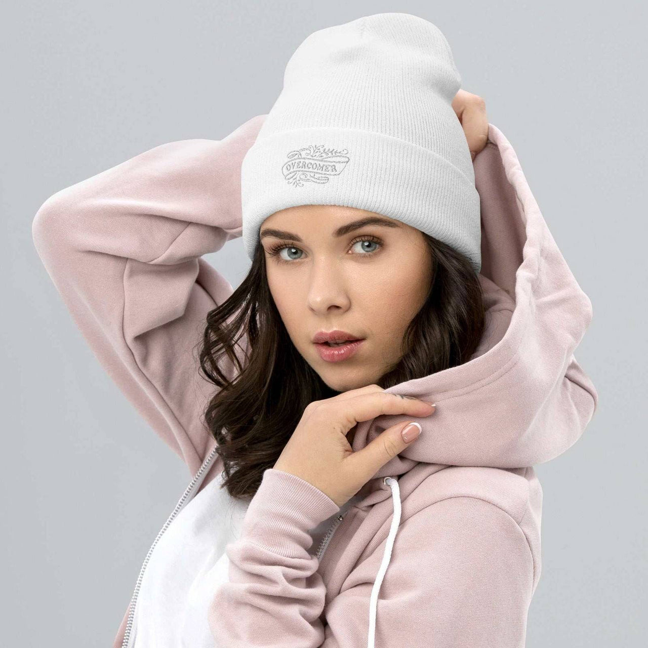 Overcomer Embroidery Cuffed Beanie - Unisex, Hypoallergenic, 100% Turbo Acrylic - Wear Your Heart