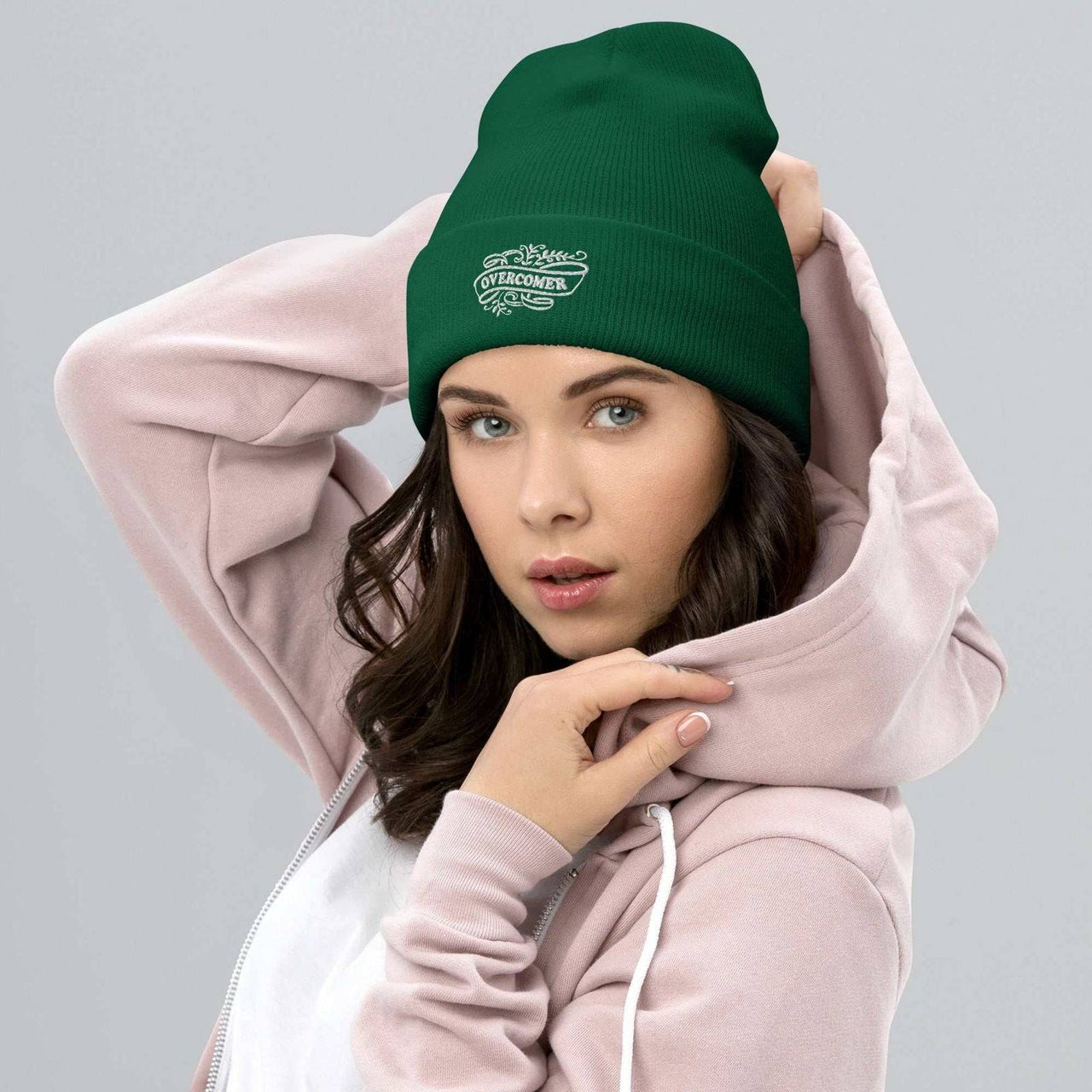 Overcomer Embroidery Cuffed Beanie - Unisex, Hypoallergenic, 100% Turbo Acrylic - Wear Your Heart