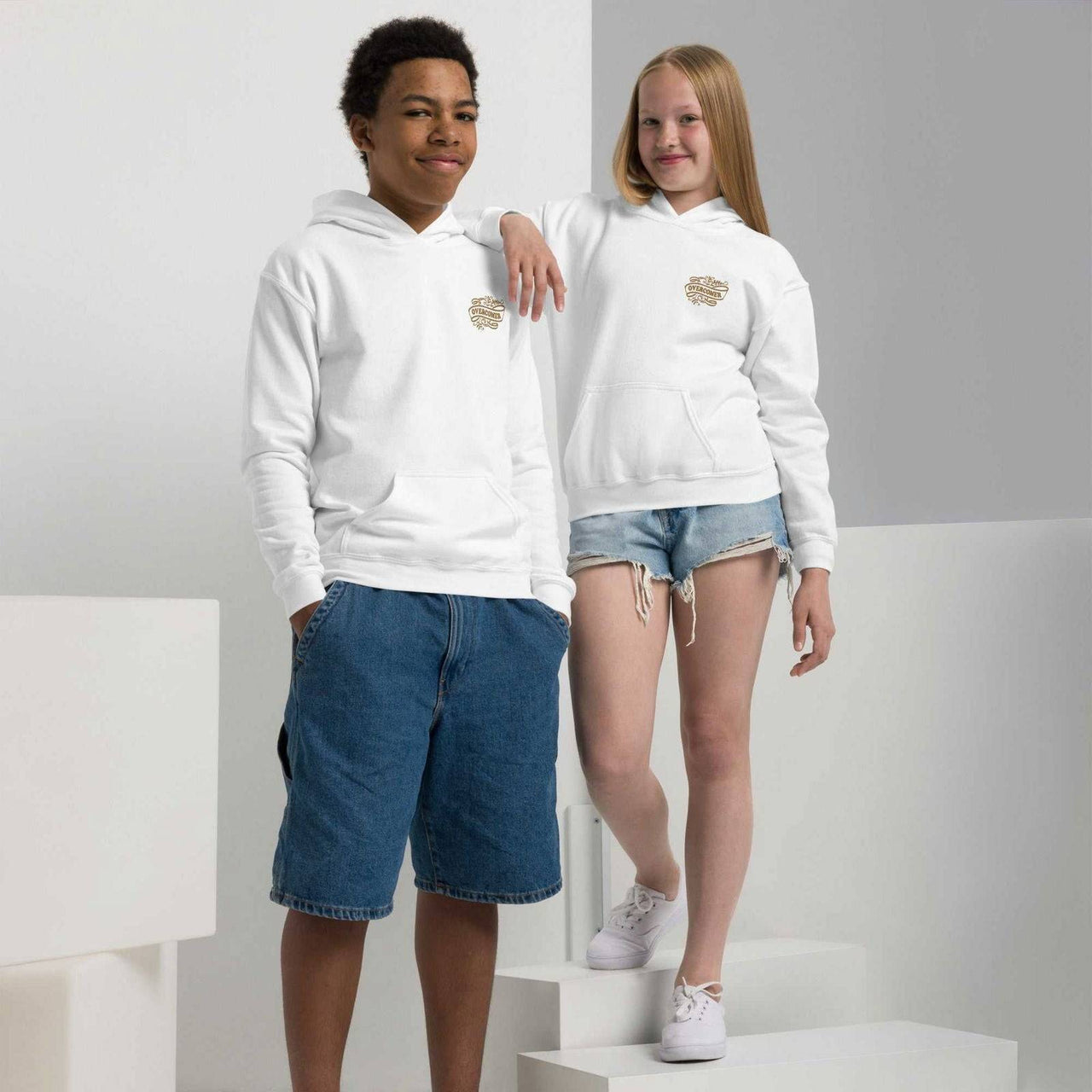 Overcomer Embroidery Youth heavy blend hoodie | Christian Kids Apparel - Wear Your Heart