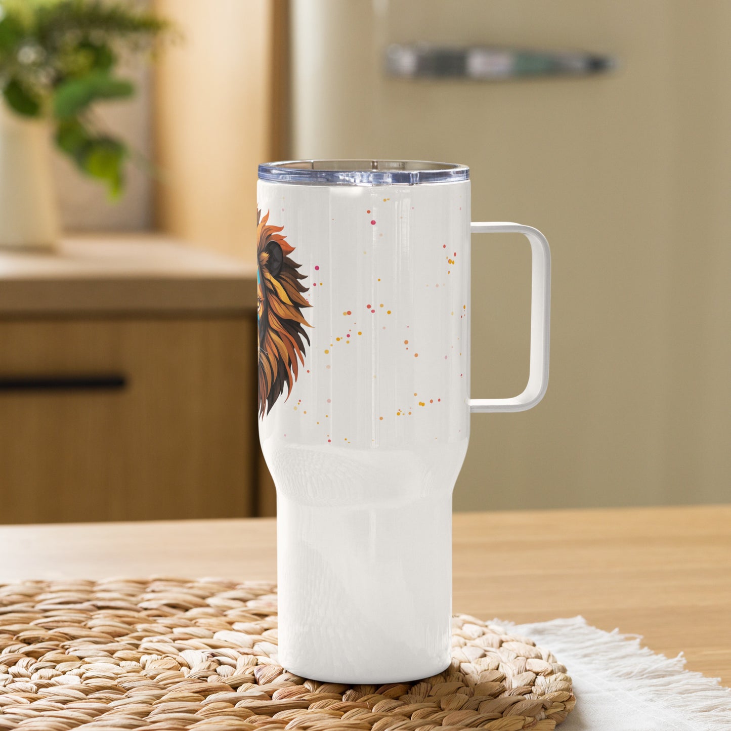 Side view of the Fearless Travel Mug - Durable handle and spill-proof lid