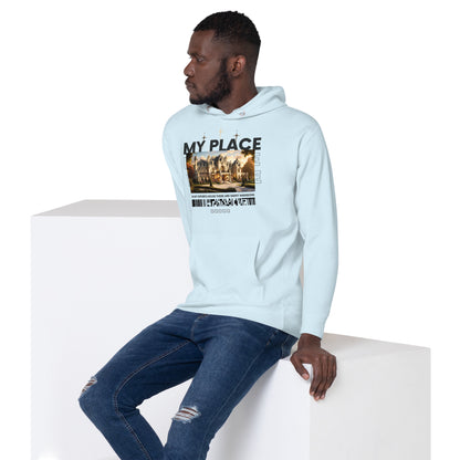 Side view of My Place Unisex Hoodie - Comfortable Christian apparel