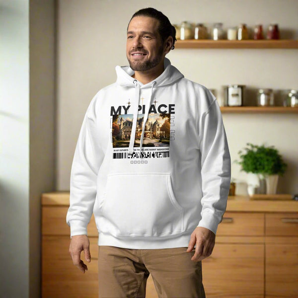 My Place Unisex Hoodie - Front view with faith-based inspirational design