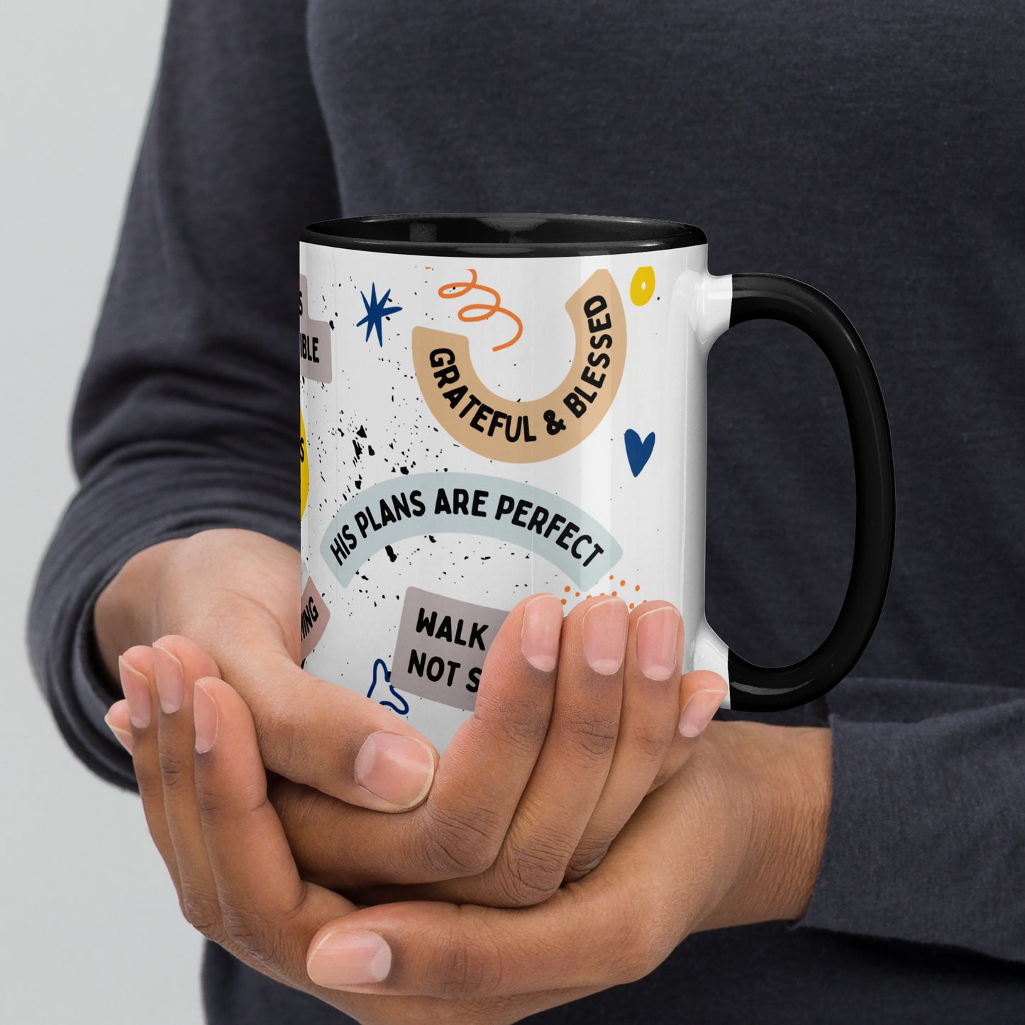 Faith-Filled Mug - Front view with love, grace, and inspirational messages