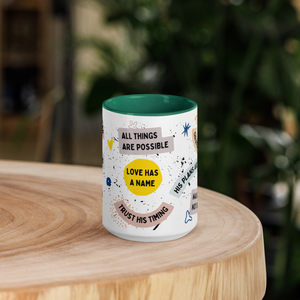 Faith-Filled Mug - Front view with love, grace, and inspirational messages.