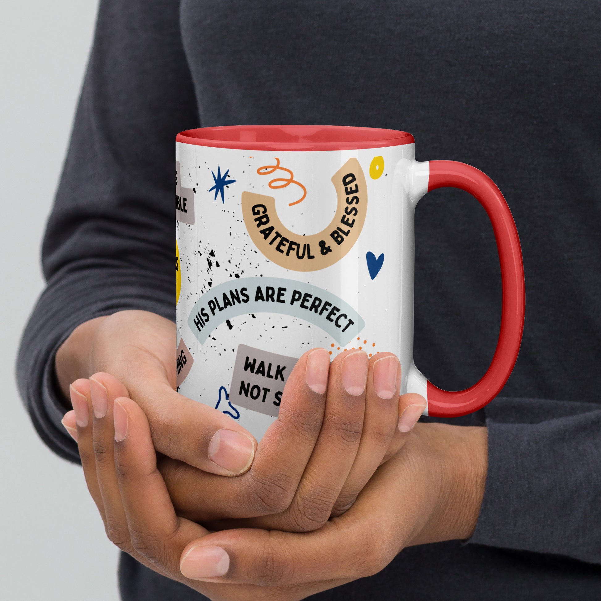 Faith-Filled Mug - Front view with love, grace, and inspirational messages