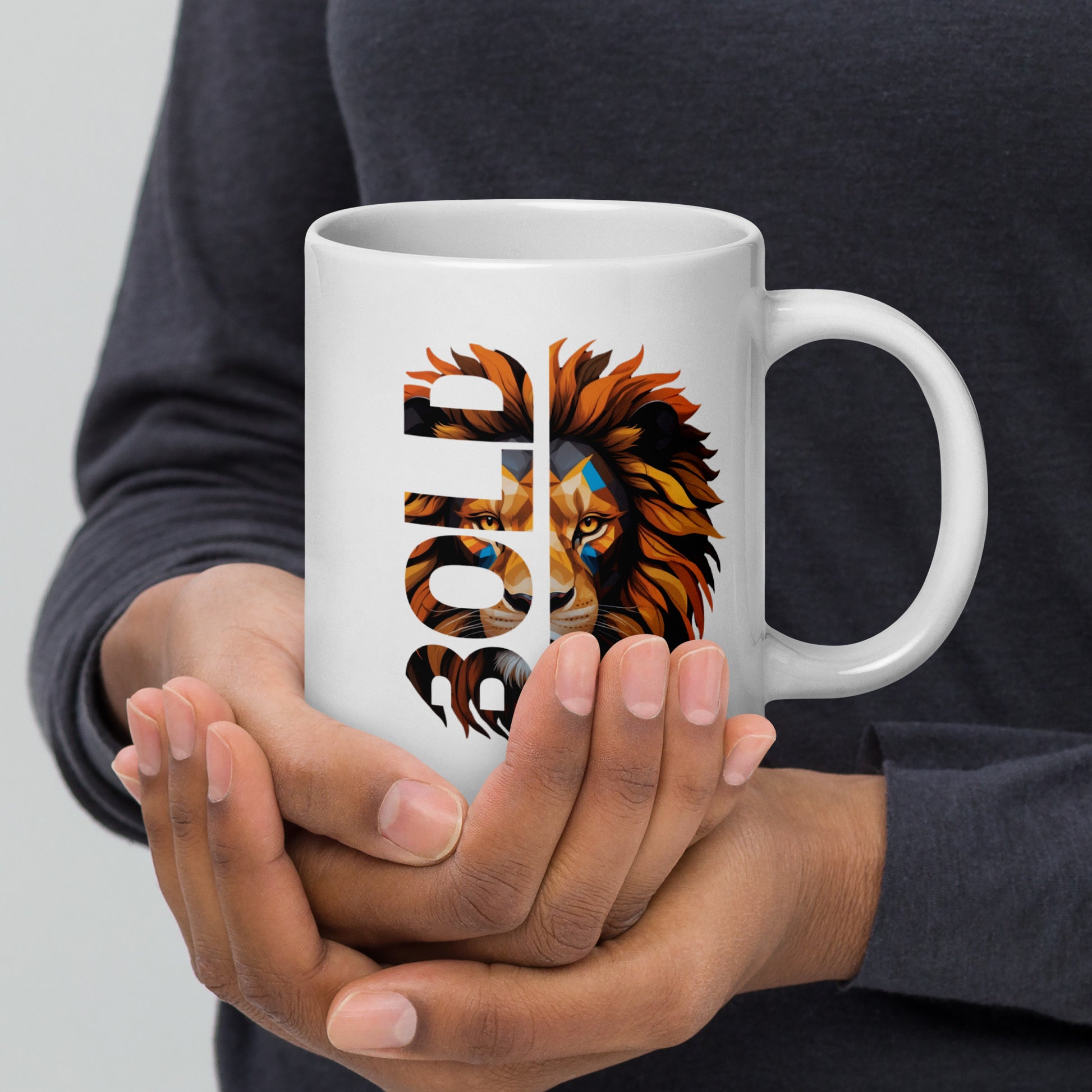 Unique Bold Inspirational White Glossy Mug - Front view with empowering design